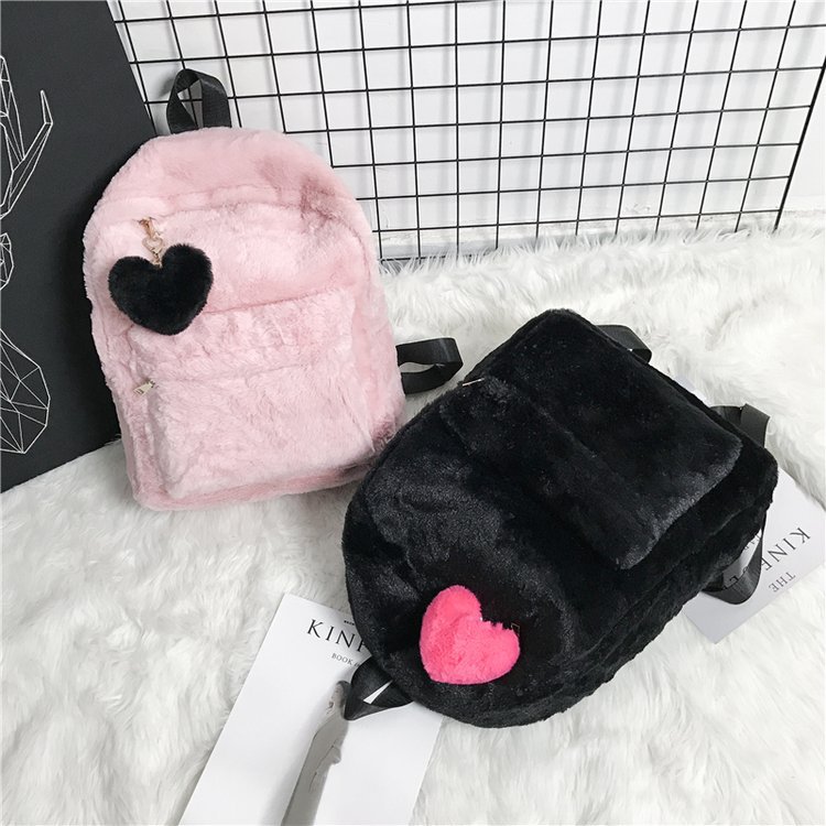 Japanese Cute Girl BF Style Street Shooting Schoolbag High School Student Plush Loving Heart Backpack Soft Girl Partysu Women Bag