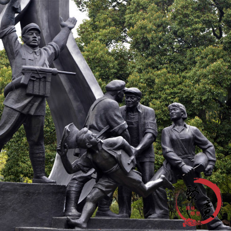 铸铜玻璃钢仿铜红军八路军人物革命抗战胜利吹响号角情景主题雕塑