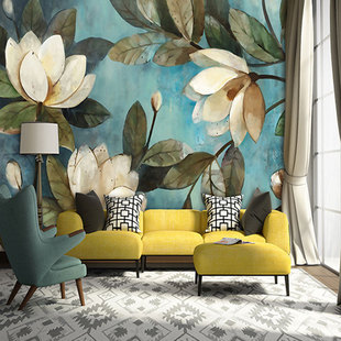 欧式复古油画壁纸杏花客厅电视背景墙画 家装艺术墙纸定制