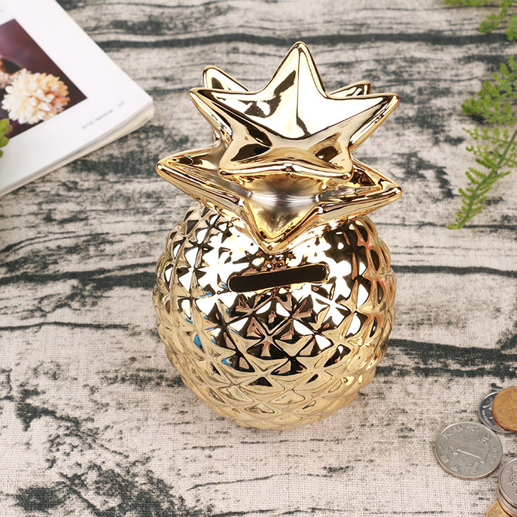 Nordic Ins Style Golden Pineapple Decoration Ceramic Pineapple Home Decorations Pineapple Shaped Coin Bank Crafts