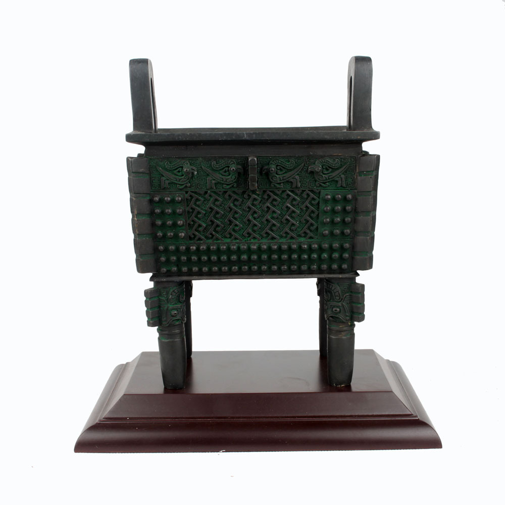 仿古做旧商周青铜鼎摆件 仿古铜绿复古父戊方鼎摆件 纯铜鼎工艺品