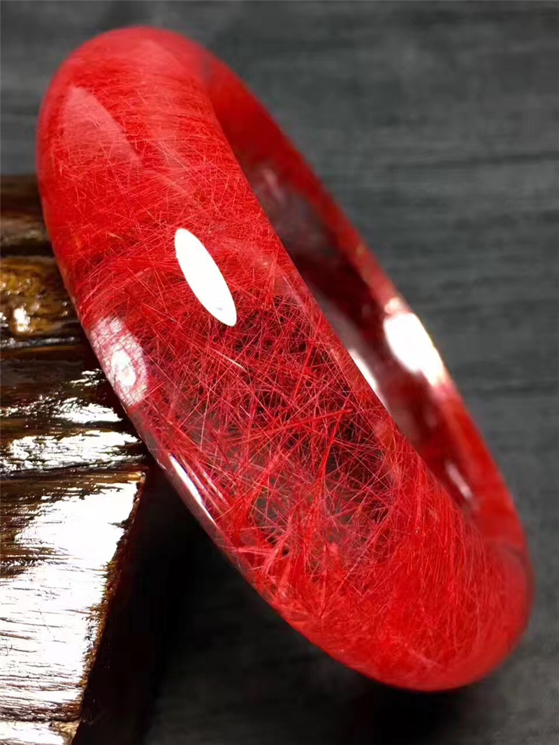 天然红发晶顺发晶水晶手镯 红水晶顺发手镯红钛晶镯子 璧瑞实业