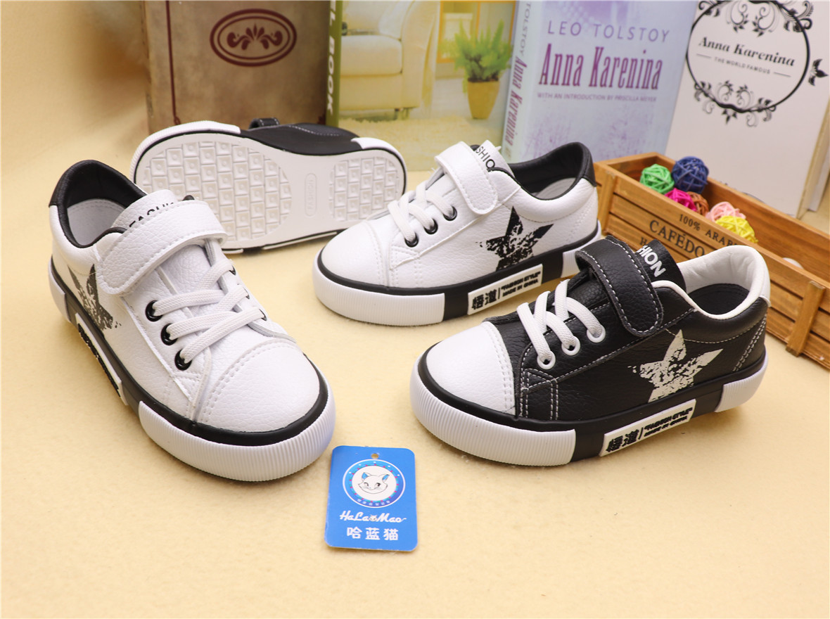 哈蓝猫2018秋季爆款大小童鞋真超纤皮小白鞋学生鞋休闲鞋ab718