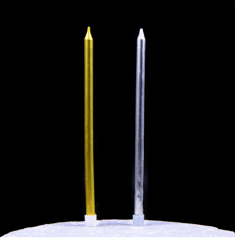 炫彩珠光金色银色长杆铅笔蜡烛 彩色细蜡烛 创意镀金生日蜡烛装饰