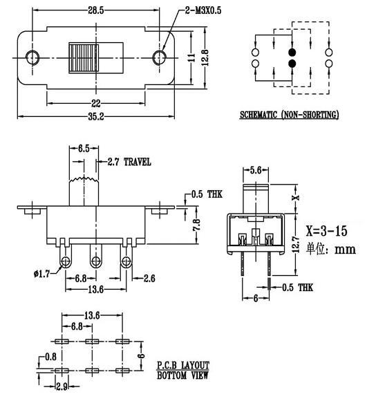三位三档拨动开关大电流6a/3档3段滑动开关大功率3a/大电流开关