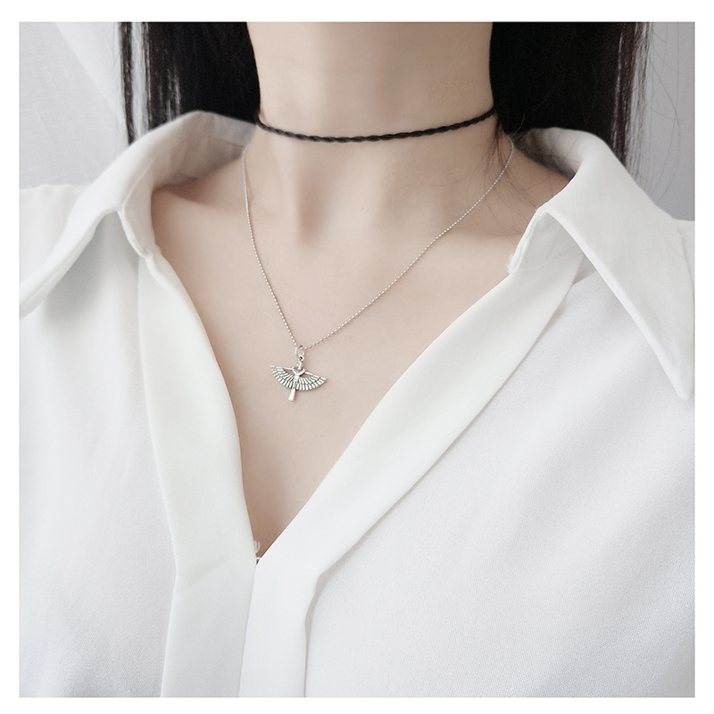 s925纯银复古守护翅膀天使项坠项链北欧风女生潮人百搭时尚锁骨链