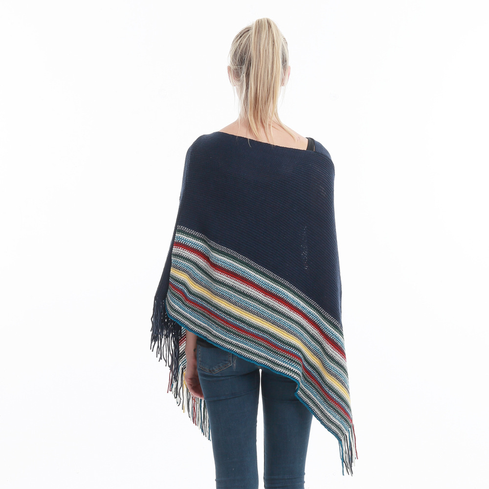 欧美大码女装春季新款时尚斗篷宽松大码波浪纹流苏斗篷披肩现货