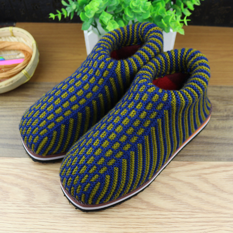 新成人毛线棉鞋水貂绒布拖鞋 毛线鞋开棉靴手工毛线拖鞋一件代发