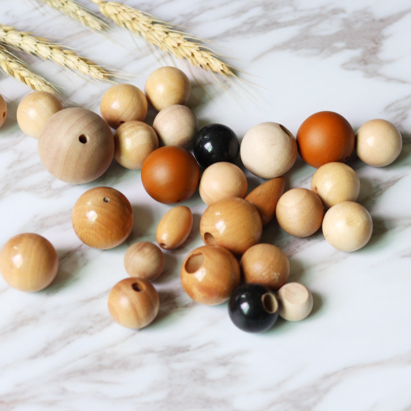 圆木珠厂家供应木圆球木珠子散珠佛珠手串大孔榉木木珠diy木珠
