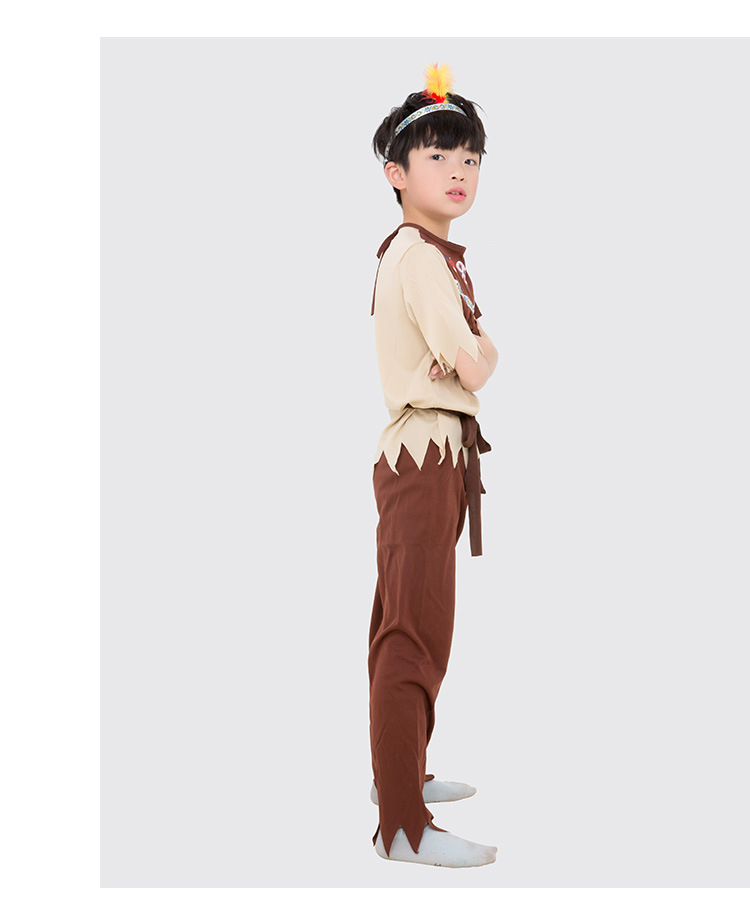 儿童土著印第安野人服装远古人服饰演出表演cosplay 万圣节演出服