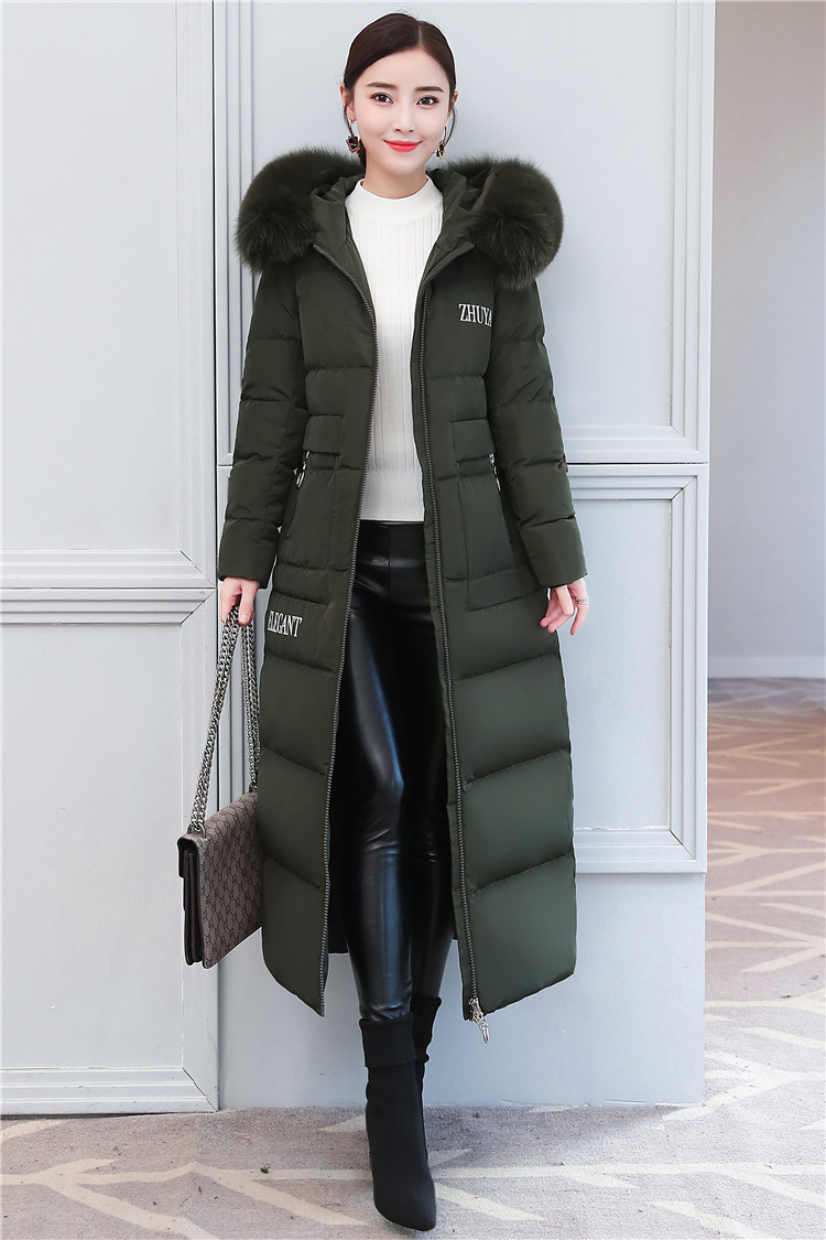批发品牌真狐狸大毛领长款羽绒服女加厚加厚修身显瘦2018新款超长