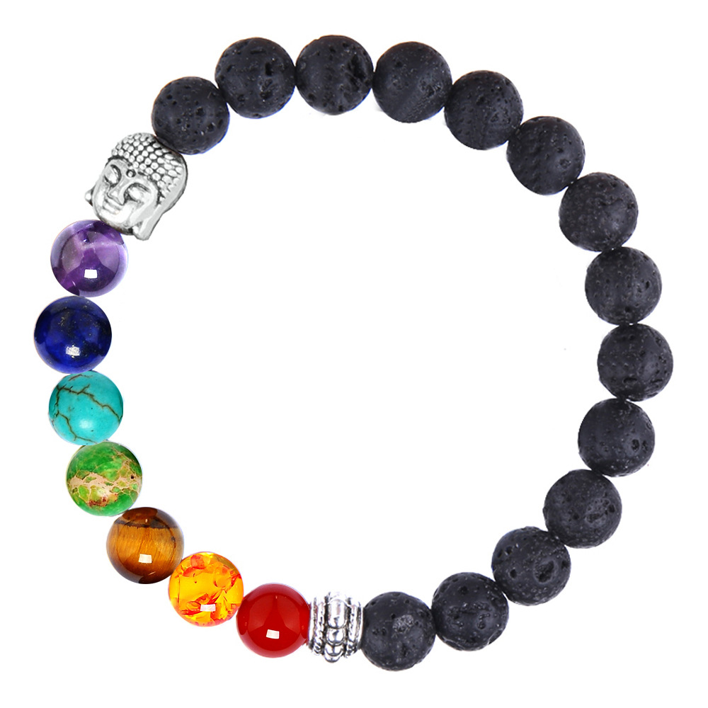 8mm天然石头瑜伽能量火山石手串佛教七脉轮手链速卖通亚马逊批发