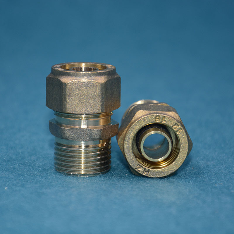 shrf全铜铝塑管接头太阳能水管外牙直接暖气双皮垫铜卡16202532加