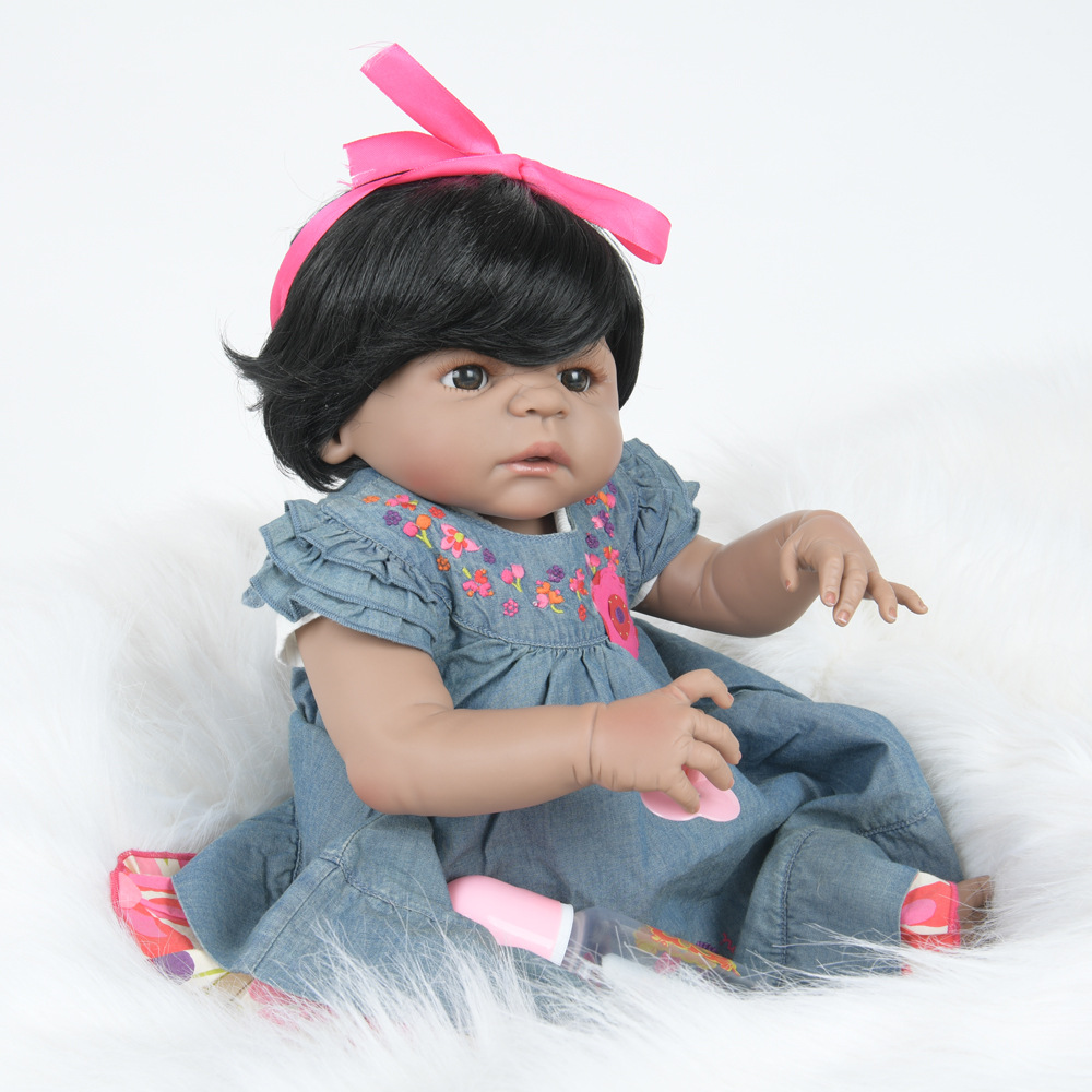 外贸热销重生新生婴儿洋娃娃儿童陪伴玩具黑皮肤全搪胶玩偶可定制