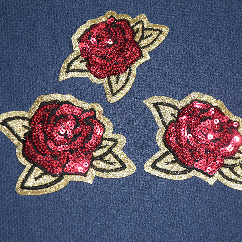 绣花章玫瑰花布贴补丁贴定制花朵刺绣贴电脑绣花加工布贴补丁贴布