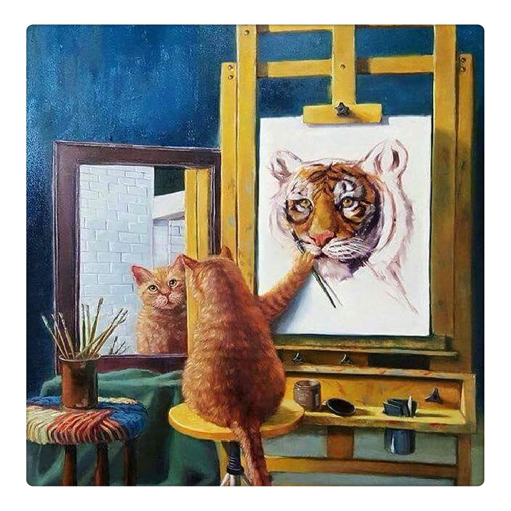 黄猫画虎钻石画方满树脂钻家居装饰品diy点钻画工艺外贸跨境爆款