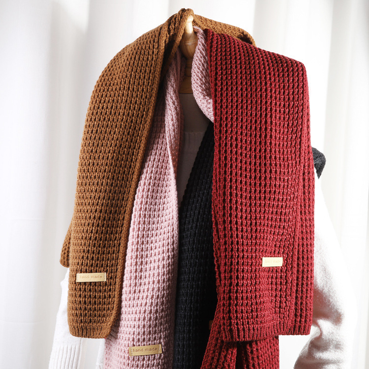 秋冬季hand made针织毛线单色围巾定标纯色韩版男女情侣学生围脖