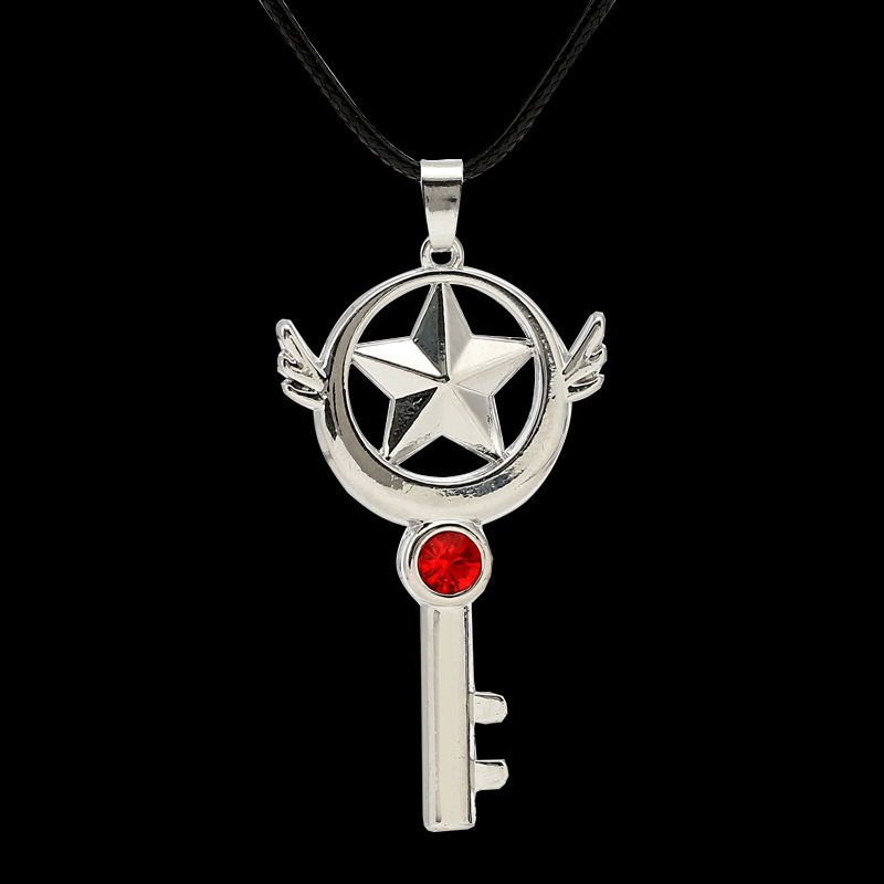 外贸爆款小翅膀项链百变小樱可爱魔法棒合金带钻五角星钥匙项链女