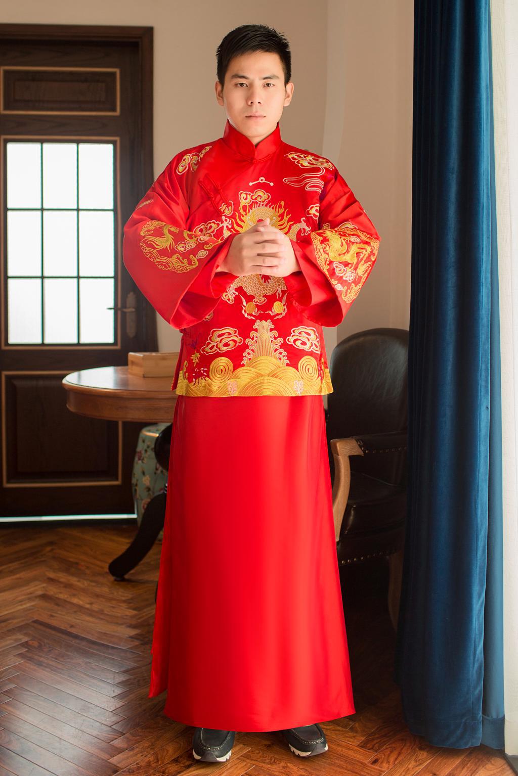 秀禾服男装男款中式礼服新郎结婚敬酒服长袍唐装马褂中山装秀和服