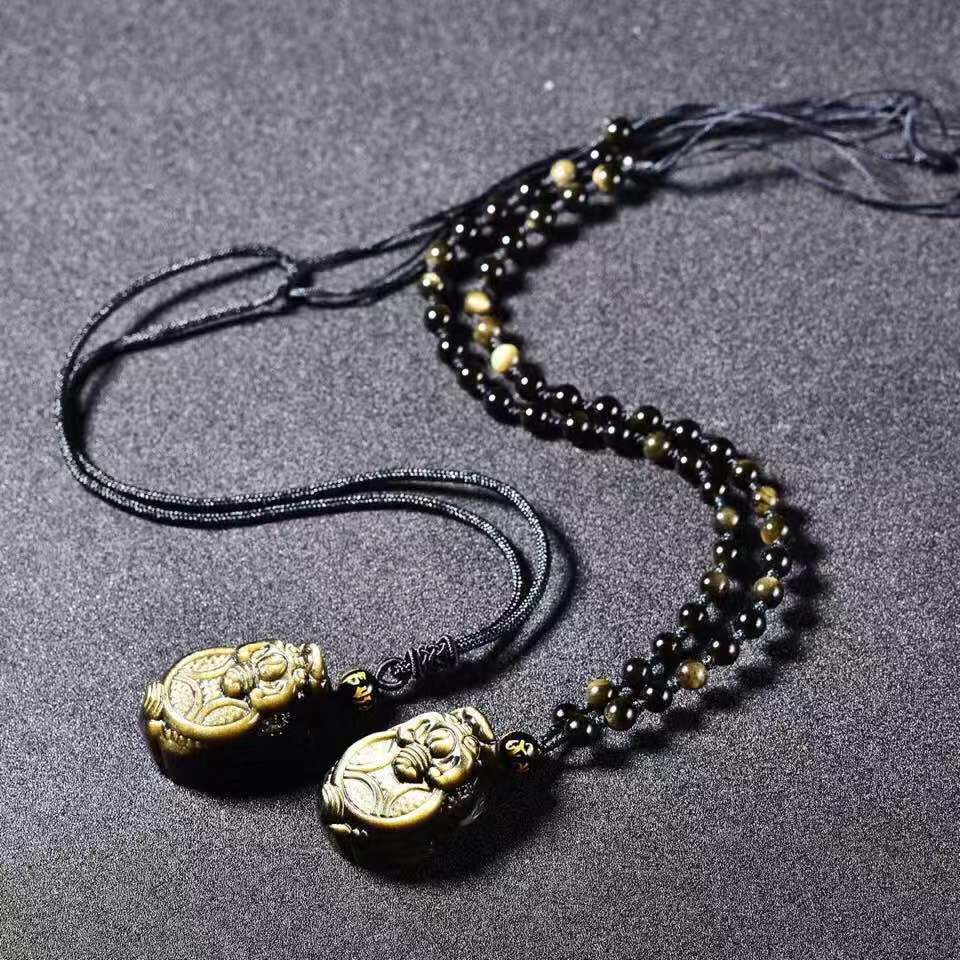 金耀石龙龟吊坠项链 乌金黑曜石龙龟毛衣链 能量石 公司送礼