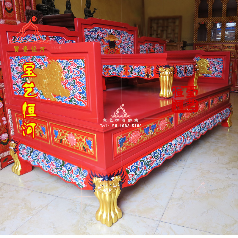 彩绘藏式罗汉床 拆装 香樟木上师法座法床 密宗佛堂装修定做