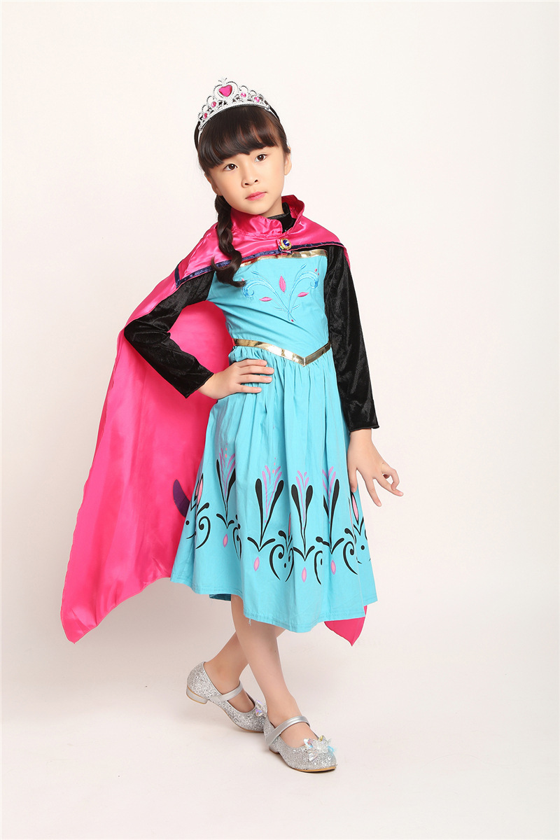 万圣节冰雪奇缘cospaly安娜儿童公主裙带披风舞台演出服装批发