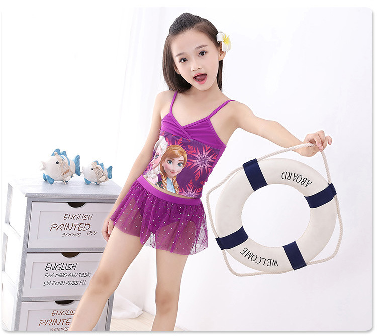 2018年欧美新款泳衣分体比基尼女童两件套泳衣冰雪奇缘卡通印花