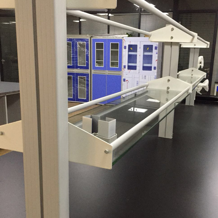 实验室钢木中央台带试剂架 边台带试剂架 铝玻结构两层三层仪器架