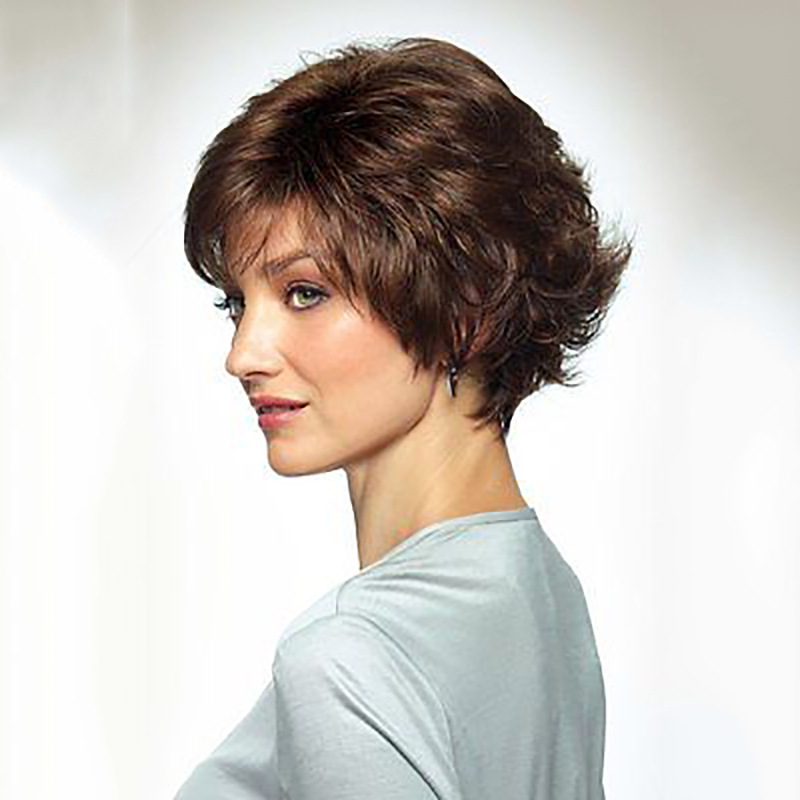 欧美外贸时尚女士蓬松短发棕色假发逼真反翘短卷发头套 厂家现货