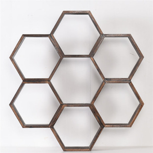 欧美简约实木客厅创意壁挂收纳架多边形书房置物架可定制家具