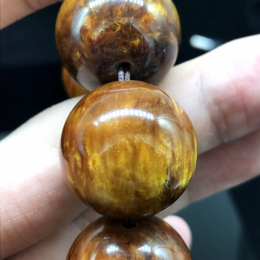 金丝海柳佛珠手串 高油高密海柳琥珀圆珠手链 工厂价批发