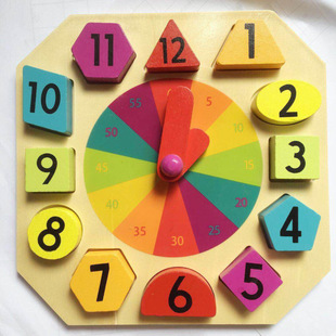 宏基直销数字积木钟儿童益智玩具 木制形状颜色认知数字配对时钟