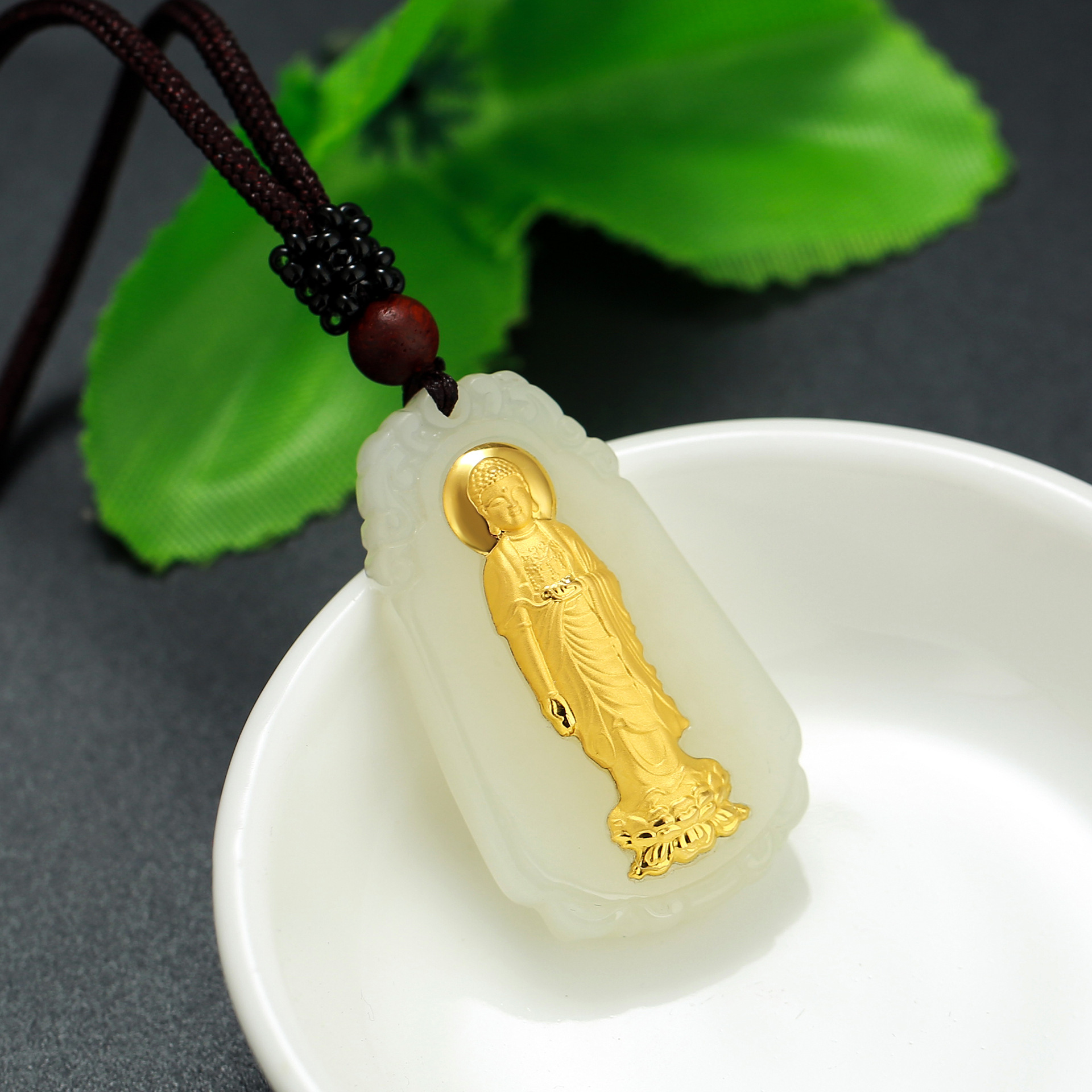 黄金999镶和田玉吊坠足金南无阿弥陀佛男女款馈赠亲朋好友礼品