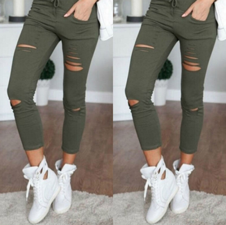 EBay Europe Foreign Trade Casual Pants Best-Selling New Type Pencil Pants Ripped Women's Leggings