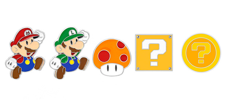 超级玛丽玛里奥马丽路易蘑菇问号砖头金币合金属饰品衣领胸针徽章
