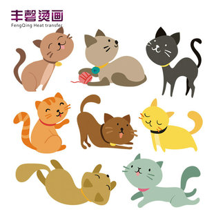 现货可爱猫咪婴儿衣服印花图案柯式烫画 亲子烫画情侣t恤衣烫画