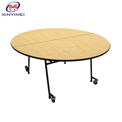 厂家直销酒店折叠移动大圆桌 饭厅带轮子餐桌 餐厅活动桌子
