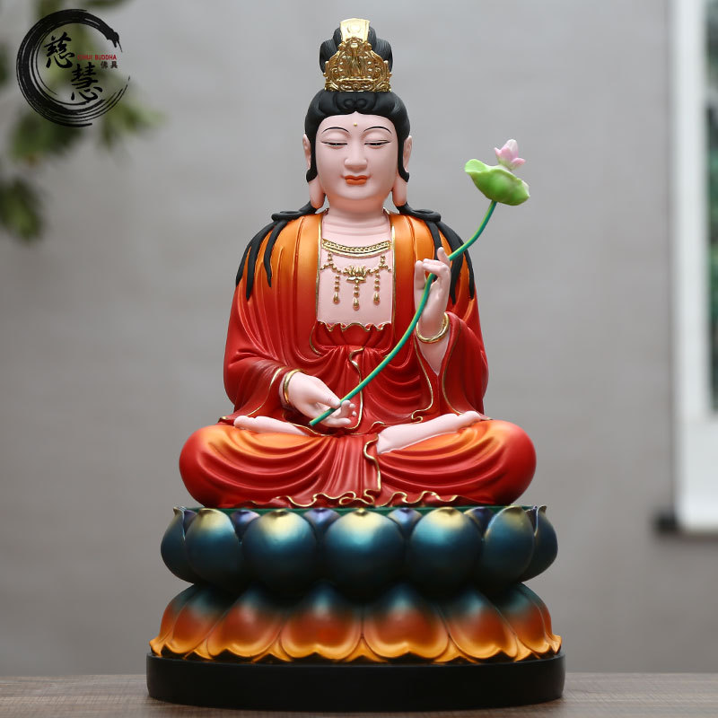 厂家批发红衣大势至菩萨 佛堂西方三圣佛像 树脂玻璃钢彩绘大势至