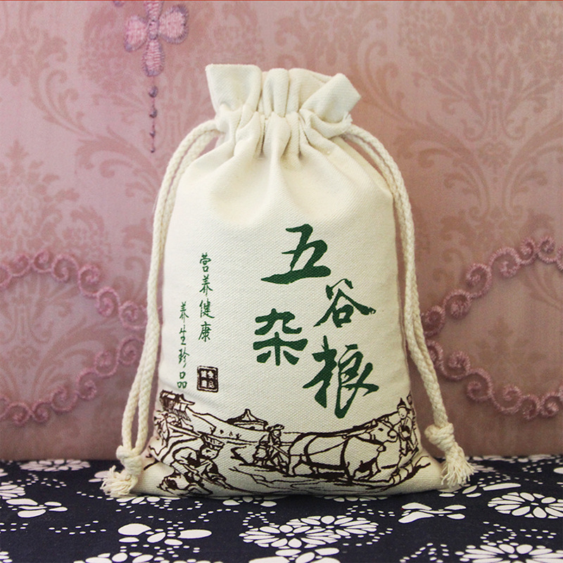 Customized Cereals Packaging Bag Xiaomi Packaging Bag Rice Bag Canvas Bag Customized Moisture-Proof Drawstring Drawstring Pocket