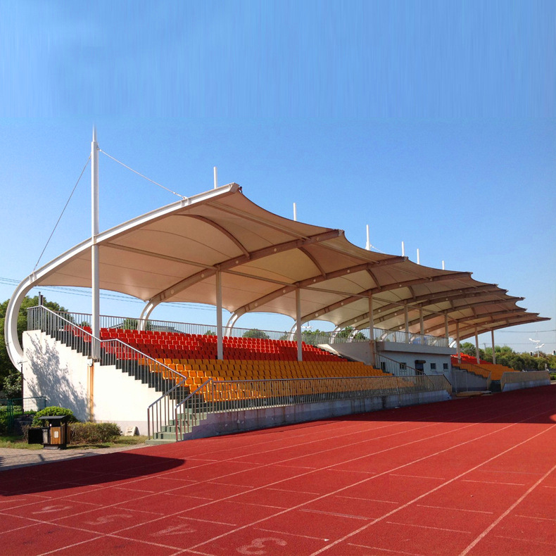 设计足球场膜结构体育看台 大型拉杆式张拉膜结构体育看台遮阳棚