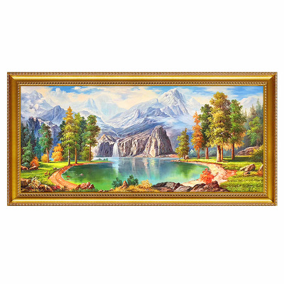 纯手绘欧式客厅卧室装饰画壁画山水风景画聚宝盆油画挂画美式横版