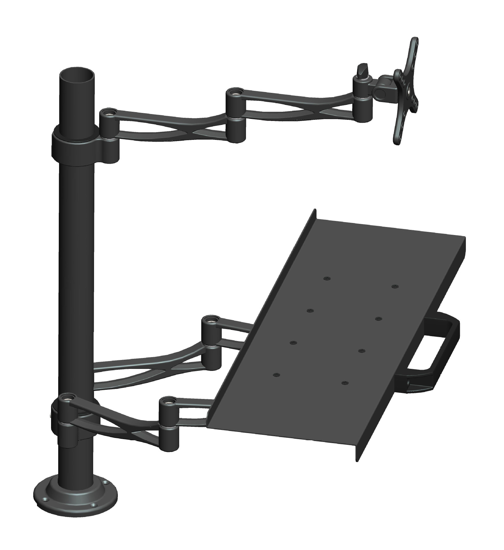 sy225显示器键盘鼠标托盘支架升降万向坐站两用工作台/工作站穿孔