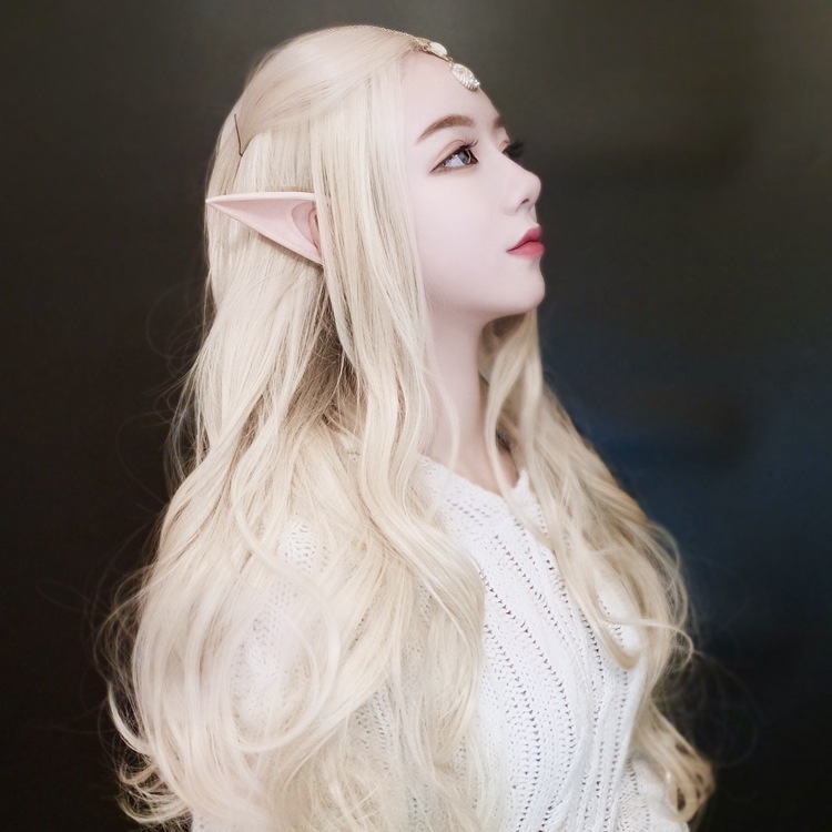 二次元动漫cos长直发型 精灵妆彩色假发套 中分刘海大波浪长卷发