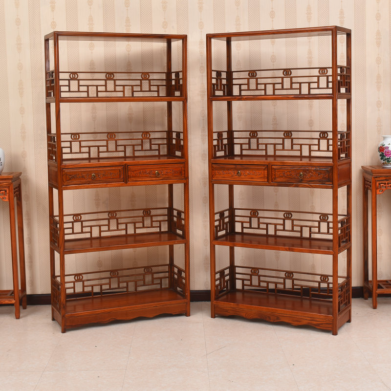 明清仿古家具全实木榆木展示架中式古典书架书柜四层置物架多功能