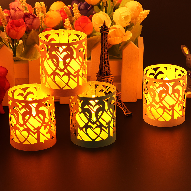LED电子蜡烛灯罩西餐厅浪漫制造道具摆设激光镂空创意灯罩围边