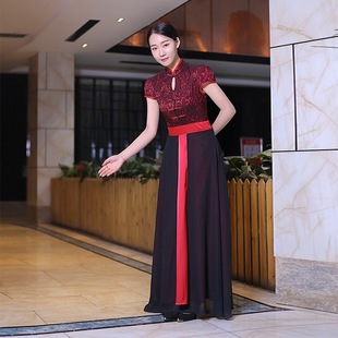 礼仪旗袍迎宾服中式餐厅酒店中国风唐装宾馆饭店前台服装旗袍长款