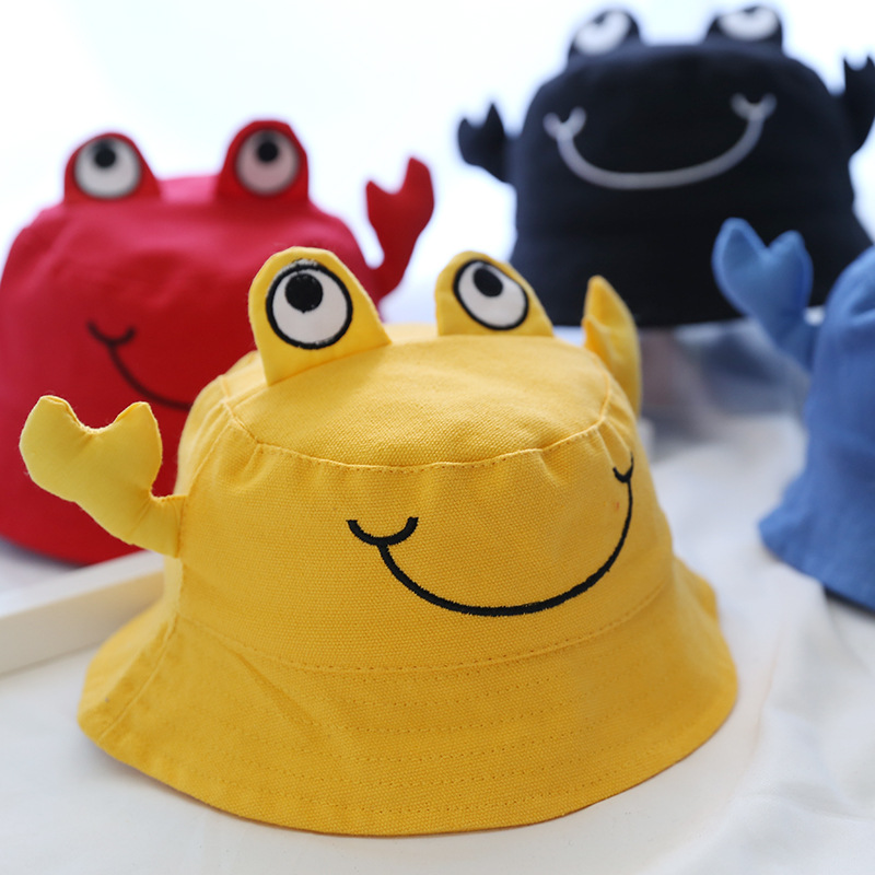 韩版儿童渔夫帽潮男宝宝女童盆帽春秋季卡通螃蟹帽子遮阳太阳帽子