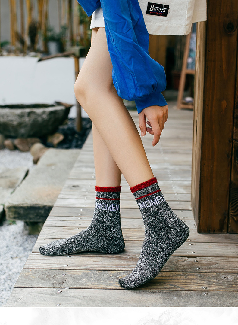 袜子女薄款字母金银丝网红透气韩版堆堆袜学院风ins潮流中筒袜女