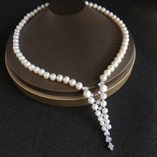 淡水珍珠时尚设计锁骨链性感大方镶锆石短项链日常通勤颈链饰品