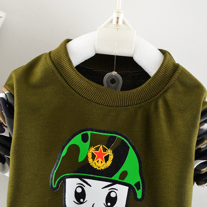 童装一件代发 2018夏季新款男童卡通炮兵图案迷彩休闲两件套装